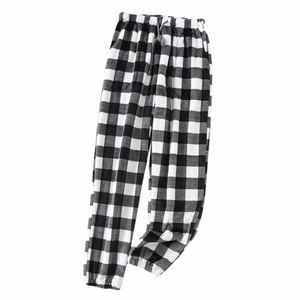 Męskie Plaid Pajama Spodnie swobodne spodnie z kieszeniami Wygodne luźne sprężyste spodnie jesień/zima miękka wygodna odzież snu O08H#