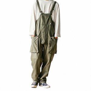 coveralls Stylish Streetwear Pocket Sleevel Retro Men Jumpsuit Summer Clothes Men Pants Cargo Work Pants 91Gl#