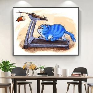 Nummer Cartoon Blue White Cat Painting by Numbers Kit Ölfarben 40*50 Ölgemälde Loft Bild für Kinder zum Zeichnen von Handarbeit