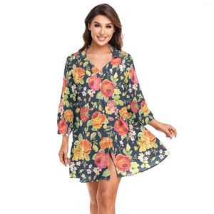 Bikini Cover Up Women Beach Shirts Flower Printing Swimsuit Cape 2024 Summer Long Sleeve Tunic Swimwear Outfits