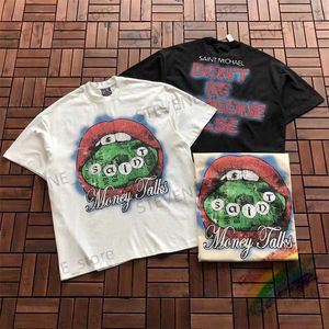 メンズTシャツセントマイケルTシャツメン女性リップアブストラクトTシャツ印刷特大TシャツTタグT240325