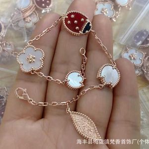 Brand Charm High Version Van Clover Ladybug Armband 18K Rose Gold Double Sided Red Jade Chalcedony Titanium Steel Lucky