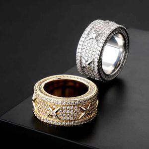 Bant halkaları şık buz mücevherleri retro kişiselleştirilmiş dört yıldızlı zirkon bakır pirinç alyans erkek hip hop rock ring j240326