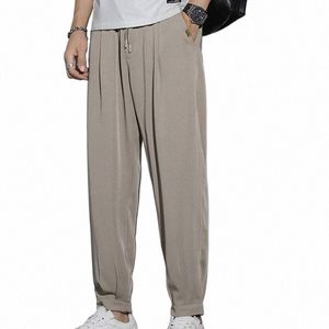 spring Summer New Fi Korean Style Casual Pants Harajuku Loose Trousers Men Oversize Solid Color Pockets Streetwear Clothes u3EY#