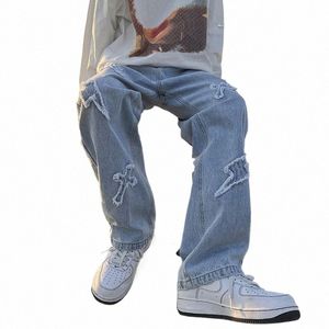 hip Hop Streetwear Y2k Mens Pants High Street Jeans Baggy Loose Straight Casual Pants 2023 Fi Male Cross Patch New Trousers 952G#