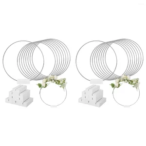 Decorative Flowers 20 PCS 25cm Metal Floral Hoop Centerpiece For Table Wooden Stand Wreath Macrame Silver Rings DIY Crafts(White)