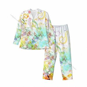 Conjuntos de pijama masculino abstrato quebrado notas musicais fundo sleepwear manga lg lazer outwear outono inverno loungewear s7PN #