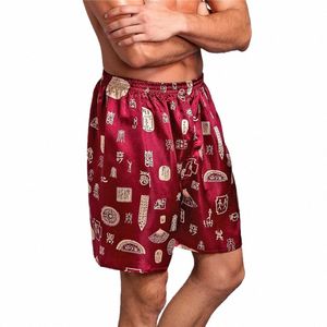 Mens Imitati pigiama di raso di seta allentato Boxer Shorts liscio e confortevole Bottoms Pant Sleepwear Stampato da notte Colore casuale J3yV #