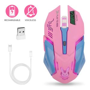 Mouse Mouse wireless ricaricabile Mouse silenzioso Rosa luminoso DVA Mouse da gioco per computer 2400 DPI per PC Notebook Luce RGB