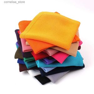 Handkerchiefs Bandanas Durag Solid Knitted Pocket Square Mens Knitted Hanky Mens Handle Casual Set Square Handle Towel Party Scarf Y240326