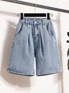 Kvinnors shorts s-5xl kvinnor denim hög midja lös blå tvättade halva byxor sommar rak jeans stor storlek avslappnad