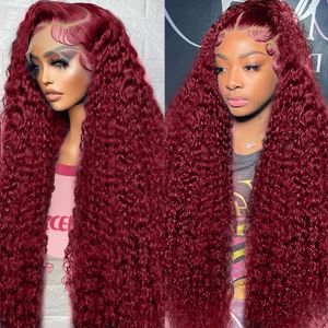 HD Deep Wave 99J Burgundy Red الملون 13x4 13x6 الدانتيل الجبهة شعر مستعار للنساء 250 الكثافة تسليط الضوء على شعر مستعار الدانتيل المجعد الأمامي