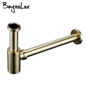 Sifone Lavabo Bottiglia Idraulico P-Trap Lusso Spazzolato Oro Ottone di alta qualità Euro Tubo di lavaggio Scarico per lavandino del bagno Sifone Stile moderno 240311