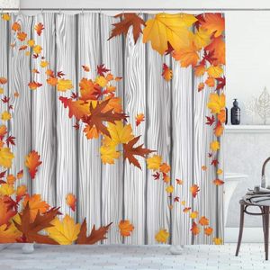 シャワーカーテンファッションカーテン秋の素朴な木製塗装パターン防水布地の浴室の飾りフック