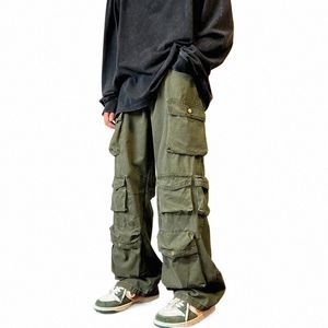 Fewq Y2K herrar av mäns lastbyxor Multi Pocket Male Hiphop Overalls High Street Safari Style Trousers 2023 Summer New Streetwear 24A562 K3PR#