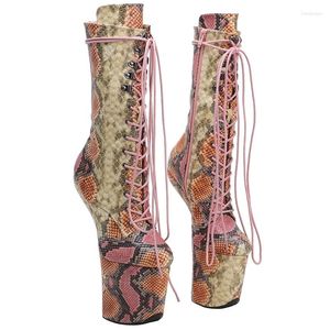 Dans ayakkabıları leecabe yılan pu üst platform ayak bileği botları seksi egzotik heelless direk