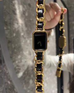 Marka słynna premiera kwarcowa zegarek Trendy prostokąta zegarek zegarek damskie tkające bransoletę dla chłopca z rodziną czarny zegarek skórzany zegar kobieta 28 mm