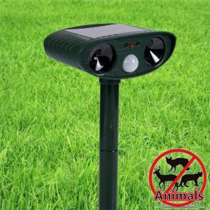 Boxes Solar Animal Repellant Ultrasonic Cat Dog Repellant Solar Powered Waterproof Animal Deterrent with 3 Vertical Rod Safety