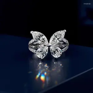 Cluster Anéis Borboleta Romântica Cubic Zirconia Anel Feminino Luxo Espumante Acessórios Noivado Festa de Casamento Jóias