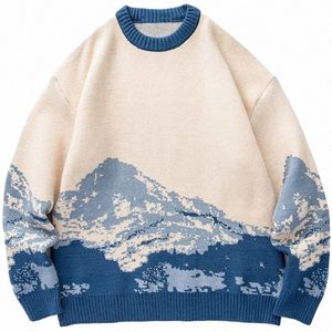 homens hip hop streetwear harajuku camisola vintage estilo japonês neve montanha camisola de malha inverno casual pulôver malhas h0WC #