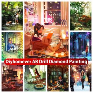 ステッチ漫画の女の子5d diy ab diamond painting cross stitchファンタジーアートワークモザイク写真刺繍ラインストーンホームデコー