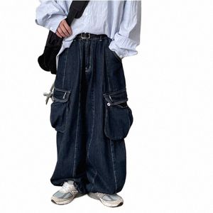 workowate ładunki dżinsy duże spodnie kieszonkowe męskie spodnie dżinsowe szerokie nogawki damskie damskie dżinsy luźne swobodne streetwear Hip Hop Harajuku 2023 B1D8#
