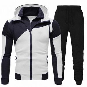 men Tracksuits Set Spring Autumn Lg Sleeve Hoodie Zipper Jogging Trouser Patchwork Fitn Run Suit Casual Clothing Sportswear 16F4#