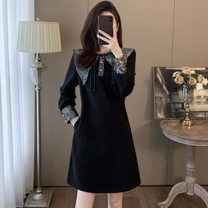 Vestido sofisticado estilo chinês para mulheres no outono inverno, elegante evasê de cintura alta, deslumbrante e super lindo, com temperamento de saia preta pequena