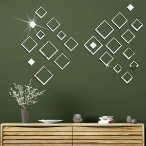 Stickers 24pcs Square Combination Mirror Wall stickers Living room Home decor Sofa TV background Acrylic 3D Self adhesive Wall stickers