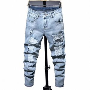 Mäns rippade jeans Autumn Designer Slim Fit Black Blue Denim Pants Mane Jeans Distraed Destruded Trousers V8ie#
