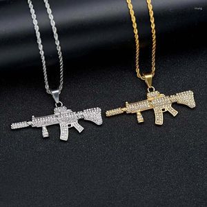 Pingente colares hip hop bling gelado cor de ouro aço inoxidável cs go arma pingentes para homens jóias gota