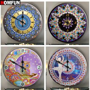 Stitch Homfun 5d Diamond Målning Klocka Specialformad tecknad Mandala Diamond Embrodery Art Rhinestone Handikraft Heminredning Gift