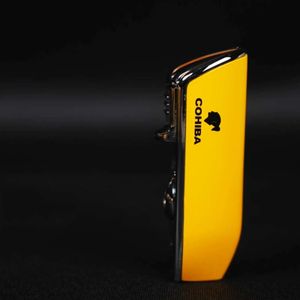 COHIBA Personalize Creativity Outdoor Windproof Metal Butane Gas 3 Torch Blue Flame Cigar Lighter with Gifts Box for Men