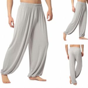 Pure Color Loose Straight Pants Men Sweatpants Modal Casual Spring LG Byxor Män sport Yoga byxor Trendiga danskläder R4VU#