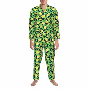 tropical Banana Pajamas Man Fruit Print Warm Leisure Sleepwear Autumn 2 Piece Aesthetic Oversized Design Home Suit A8fI#