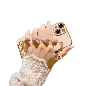 For iPhone 15 Pro Max 12 Mini 13 14 11 XS XR 6S 7 8 Plus SE Soft TPU Back Cover With Love Wristband Luxury 6D Plating Phone Case F0015