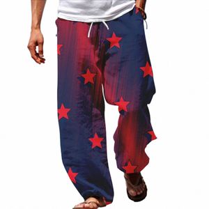 Män American Flag Patriotic Pants for Men 4 of July Hippie Harem Pants Baggy Boho Yoga 10 Star 12 Sock Chinos Slim Fit Bedroom W73a#