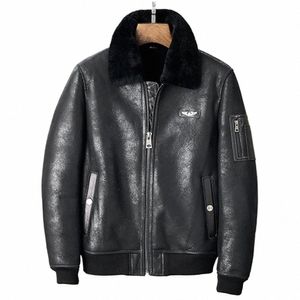 Mens Shearling Jaqueta Cor Preta B3 Pilotos Casaco Aviati Casaco de Pele Masculino Estilo Curto 62Yq #