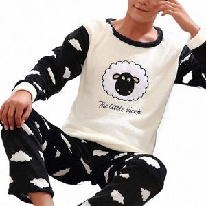 2023 Зимние толстые теплые фланелевые пижамные комплекты с рукавами Lg для мужчин Coral Veet Cute Carto Пижама Костюм Пижамы Домашняя одежда Новый x9G0 #