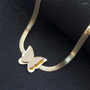 Anhänger-Halsketten, niedliche Schmetterlings-Halskette für Frauen, goldfarben, Edelstahl, Schlüsselbein-Chocker am Hals, Party-Geschenke, klassischer Schmuck