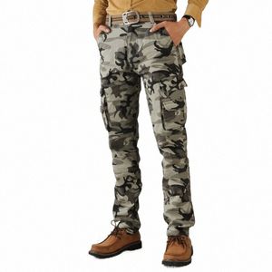2022 MĘŻCZYZN CAMOUE PANTY MĘŻCZYZNIE MĘŻCZYZNIE Armia Zielone Multi Pockets Walka Casual Cott Lose Prosty Spodni Mężczyzna łatwa w spodniach I6KI#