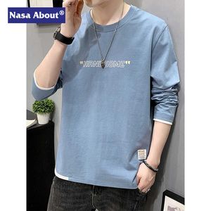 Nasa Spring and Autumn Long Sleeved Pure Cotton T-shirt for Mens New Casual Versatile Clothing Youth Trendy Brand Bottom Shirt