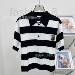 Women's Polos Designer lapel contrasting striped knitted T-shirt short sleeved top loose and versatile womens clothing 2024 summer new short sleeved shirt BHFQ