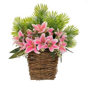 Decorative Flowers Spring Wreath Summer Lily Home Decor Outdoor Patio Front Door Hanging Garden Wooden Porch