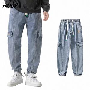 hiqor män överdimensionerade byxor hösten vinter elastisk midja hip hop harem jeans man lösa harajuku jogger byxa y2k japansk streetwear h37m#