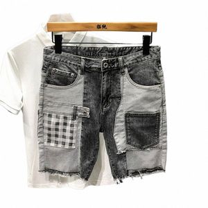 FIブランドメンジーンズショーツホール2023Streetwear Harajuku Slim Straight Denim Shorts Summer Casuary Ripped Jeans for Men x0n2＃