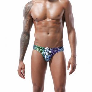 rainbow Leopard Briefs Swimwear For Mens Sexy Gradient Low Waist Drawstring Board Shorts Swimsuit Mankini Trunks Beachwear Male X9kJ#