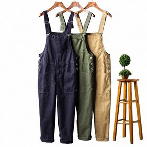 retro Work Suit Jumpsuit Couple Loose Fitting Straight Pants Large Pocket Thick Casual Overalls Men One-piece Suspenders Trouser 11db#