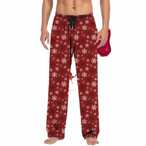 Julkarto pyjamasbyxor mjuka byxor Mens Vantage Home byxor Snöavtryck raka Sweatpants Male Xmas Sleepwear A7ni#