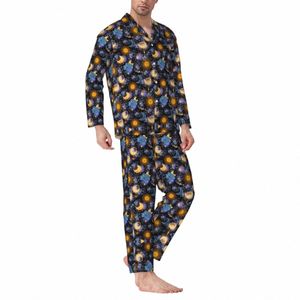 Mo Stars Sun Sweetwear Sonbahar Göksel Büyülü Günlük Boyutlu Pijama Set Man LG Kollu Yumuşak Boş Zaman Grafik Nightwear Y6XP#